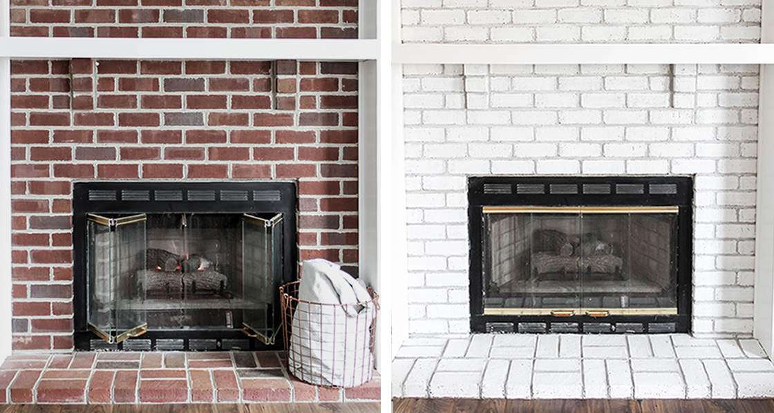 Painting Brick Fireplace White A, Painting Brick Fireplace White Before And After