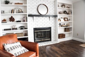 After: Rough Painting red fireplace brick to white